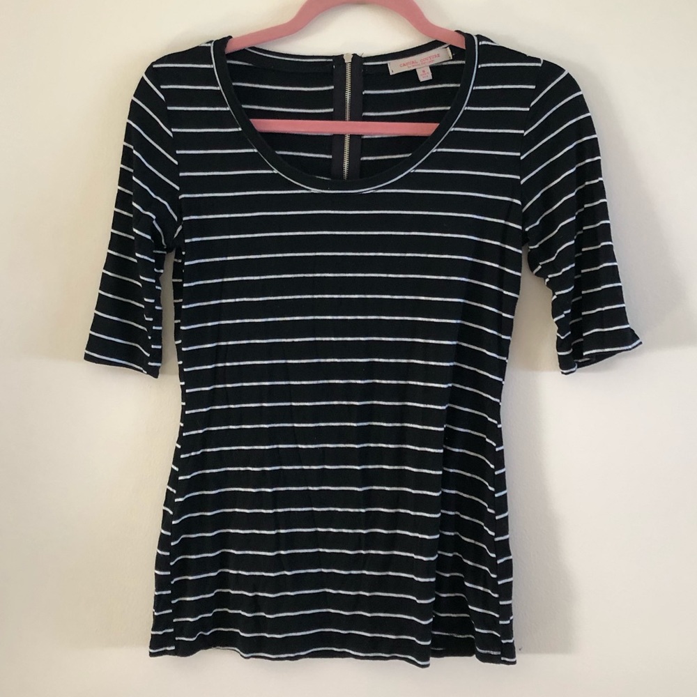 Green Envelope Black and White Stripes Blouse